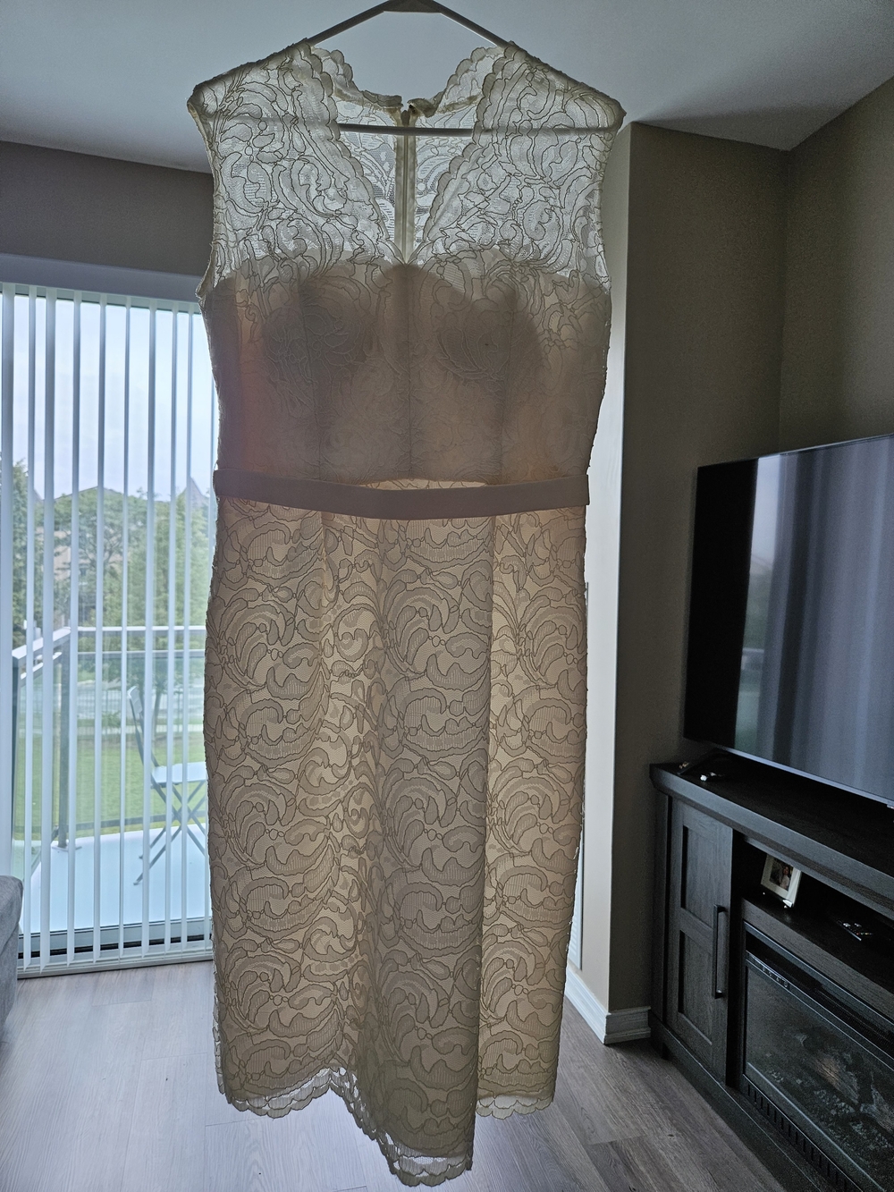 Dessy Collection Vivian Diamond Lace Sheath Dress in Ivory